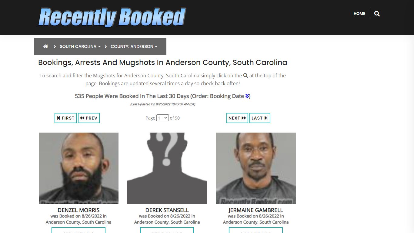 Bookings, Arrests and Mugshots in Anderson County, South Carolina